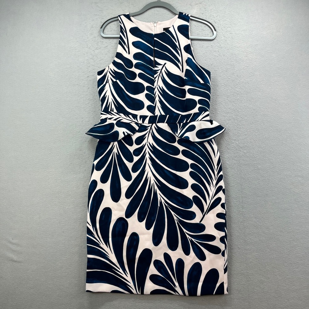 Ann Taylor Factory Sheath Dress Womens‎ 10 Blue White Sleeveless Career Leaf